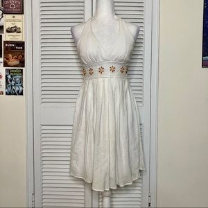 Vintage Xoxo White Linen Empire Waist Halter Dress